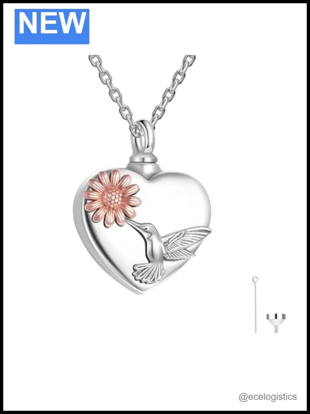 Sterling Silver Urn Necklace Heart Hummingbird Daisy 18" Memorial Jewelry